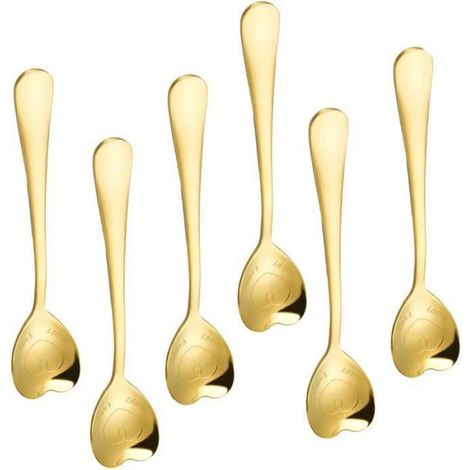 Cuillère À Café - Forme De Cœur - Acier Inoxydable 410 - Pour Café Glacé Muffins Yaourt - Lot De 6 (1/4)