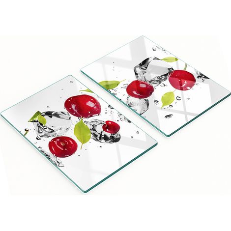 Tablas de cortar decorativas de vidrio templado con diseño de cerezas y agua, 2 x 40 x 52 cm. (1/5)