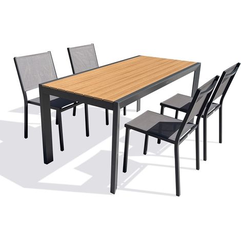 TONGA - Set da pranzo da giardino in alluminio a 4 posti - Grigio antracite - DCB GARDEN