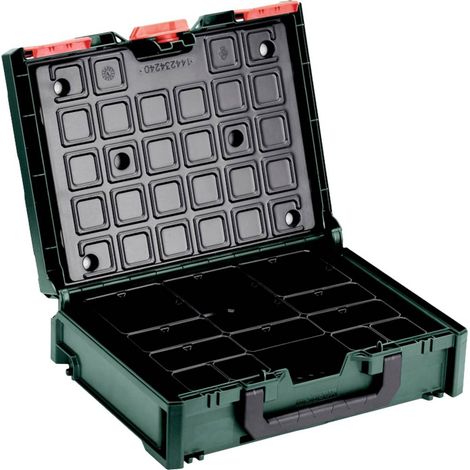 Organiseur Metabo metaBOX 118 626897000 – Mallette ABS vert, noir – Dimensions 396 x 118 x 296 mm – 12 compartiments pour rangement d'outils (1/7)