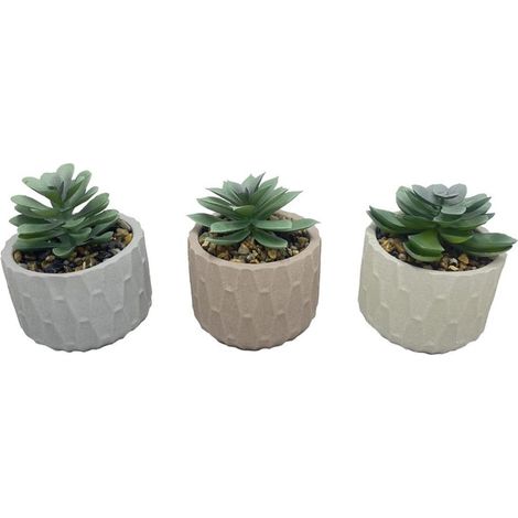 TRADE SHOP - Set 6pz Pianta Verde Finta Con Vaso Ceramica Geometrico Nido Ape 8x8xh12cm 3 Colori 158005 -