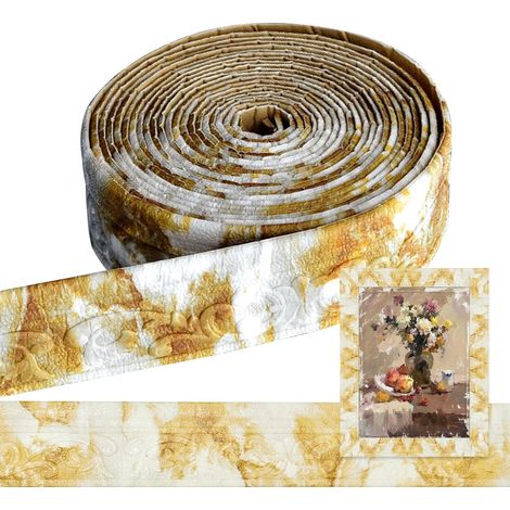 Frise autocollante - 8 cm (l) x 5 mm (D) x 10 m (L) - Moulures décoratives autocollantes 3D - Imperméables - Pour coins, lignes, plafonds, décoration de plafond, pierre dorée