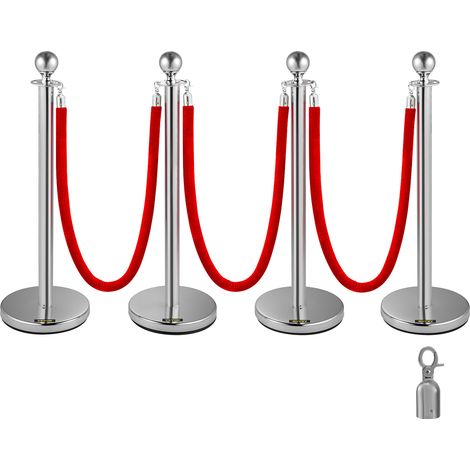 Mophorn – Barrière de sécurité avec 4 poteaux de guidage argentés – 3 cordes velours rouges 1,5 m – Hauteur 96 cm pour contrôle de foule