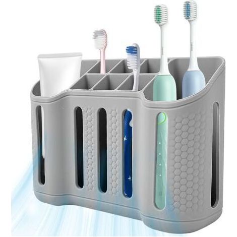 BARKBUSTERS Porte-brosses à dents en silicone avec 8 emplacements de rangement, ventouse à l'arrière pour une fixation sécurisée, convient aux brosses à dents et au dentifrice (16 × 12 × 5 cm) (1/4)