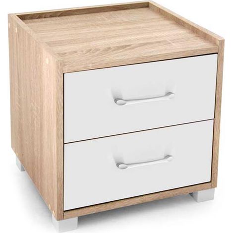 COMODINO CON 2 CASSETTI IN LEGNO BICOLOR 43 X 40 X 44 CM