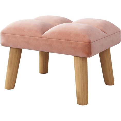 Ottoman Pouf, Petit Tabouret Bas avec Pieds en Bois, Canapé rembourré Moderne, Repose-Pieds, Tabouret de Canapé en Velours,Tabouret à Chaussures pour Salon Chambre 40×30×27CM Rose HBD032P (1/5)