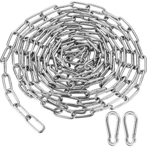 Chaîne en Acier inoxydable 3mm 4m Chaine Acier + 2 pcs Mousqueton Chaîne de Maillon d'extension pour Accrocher Chaîne d'ancre (1/5)