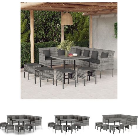 The Living Store - 6-tlg. Garten-Essgruppe mit Kissen Grau Poly Rattan (1/5)