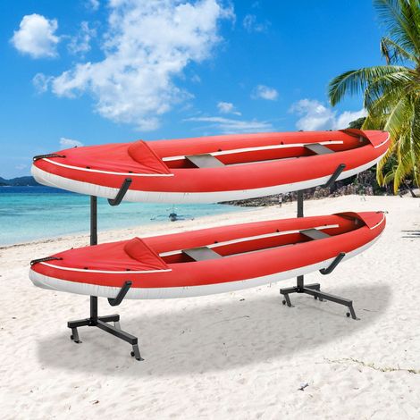 Support Autonome pour Kayak Rangement pour Planches de Surf avec Base Patins Réglables Couvercles Rembourrés Capacité de Charge 80 KG Noir (1/3)