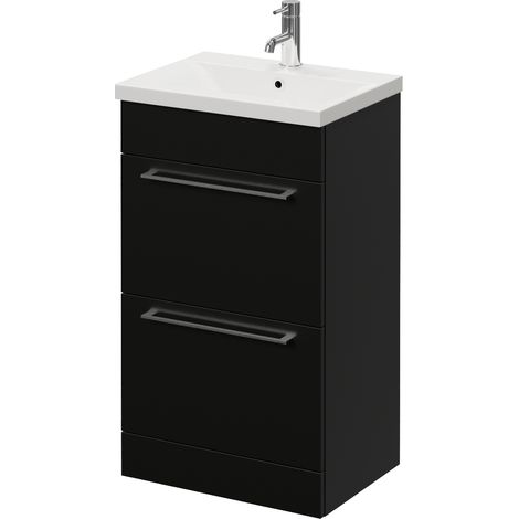 Napoli 390 Matt Black 500mm 2 Drawer Vanity Unit with Glide Basin - 500mm - Chrome 320mm Handle