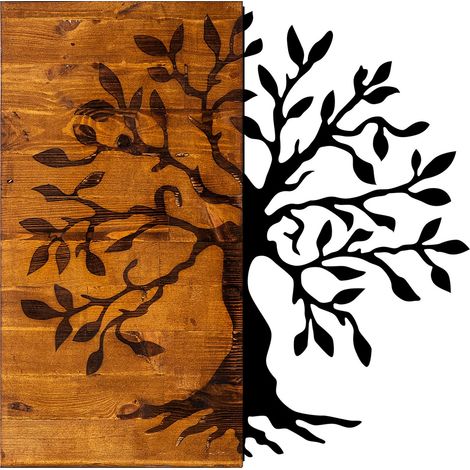 Hanah Home – Accessoire mural décoratif en bois et métal – Couleur noyer noir – Dimensions 58 x 58 cm – Installation rapide murale (1/5)