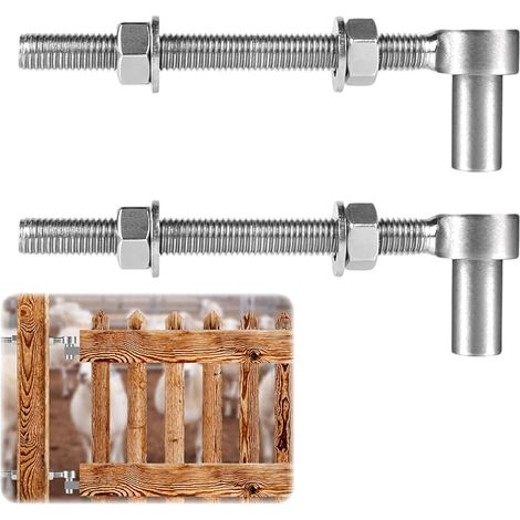 Lot de 2 charnières de portail M12 x 150 mm - Boulon en J - En acier - Charge lourde - Pour portail de ferme, portail de jardin, clôture, clôture en bois, entrée (M12 150 mm) (1/5)