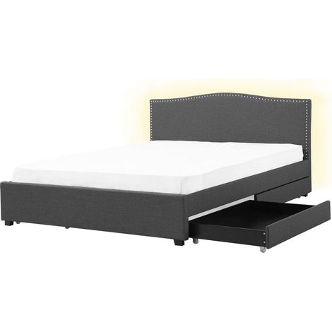 Bed with Storage Drawers Fabric MONTPELLIER 180 x 200 cm (EU Super King) LED Dark Grey