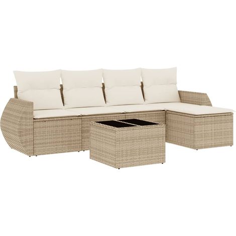 Juego de sofás jardín con cojines 6 pzas ratán sintético beige vidaXL (1/6)