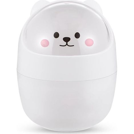 Mini poubelle de bureau avec couvercle - Forme chat dessin animé - Couvercle rotatif - Pour plan de travail - Blanche - Corbeille à papier (1/5)