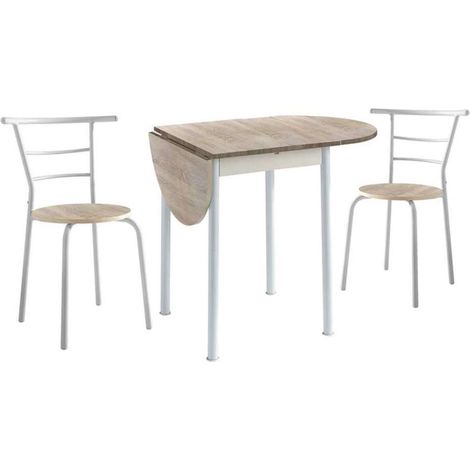 Conjunto mesa y 2 sillas María, en acabado blanco y haya (1/5)