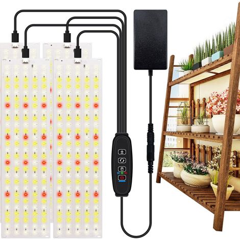 Set mit 4 LED-Pflanzenlampen für den Innenbereich mit 3/9/12-Stunden-Timer, 10 Helligkeitsstufen, für Sämlinge, Sukkulenten und blühende Pflanzen (540 LEDs)