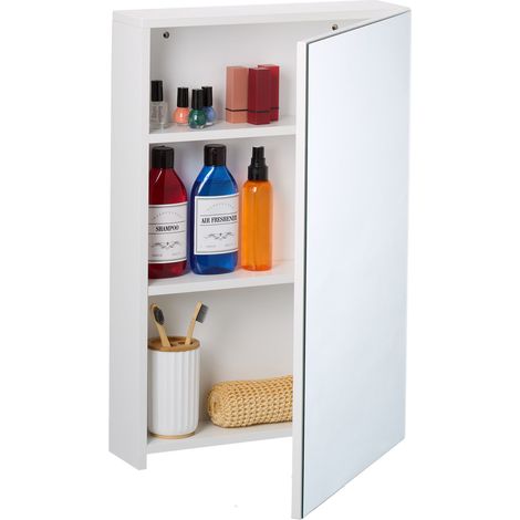 Relaxdays Spiegelschrank, 3 Innenfächer, Badezimmerschrank, HxBxT: 60,5x40x12 cm, Hängeschrank Wandmontage, MDF, weiß (1/5)