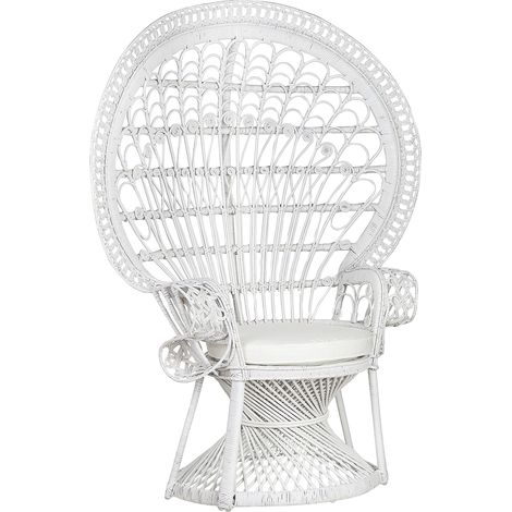 Poltrona rattan bianco con cuscino abbinato stile boho Emmanuelle