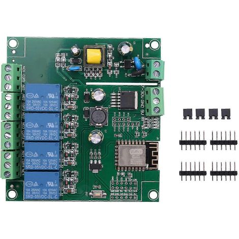Module relais Wi-Fi ESP8266 ESP-12F 4 canaux AC90-250V/DC7-30V/5V avec temporisation pour Arduino IDE, maison connectée et IoT à distance. (1/5)