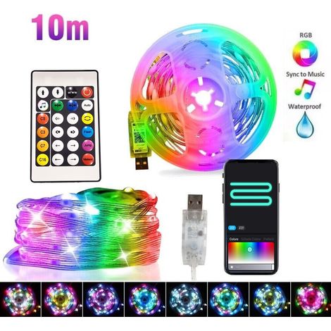 STRISCIA LED 10 METRI BLUETOOTH RGB SMART 10M CON TELECOMANDO APP NATALE IP67