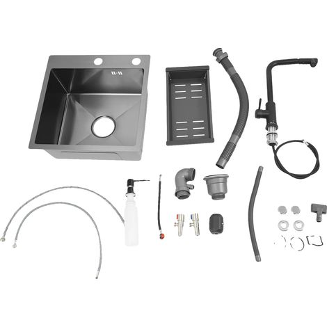 Fregadero de cocina, acero inoxidable, un solo seno, negro. (1/2)