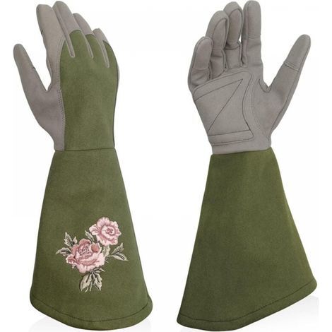 Green L Women's Gardening Gloves - Synthetic Leather - Full Thorn Protection - Long Work Gloves with Puncture Resistance - For Gardening (1/5)