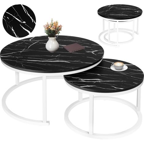 Juego de dos mesas de mármol blanco Galen Black Marble