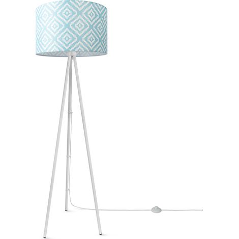 Paco Home Lampada Da Terra Soggiorno Moderna E27 Da Lettura Treppiede RÃ©tro Paralume Design 6 (Ø45,5 cm), Lampada da terra a treppiede - Bianca