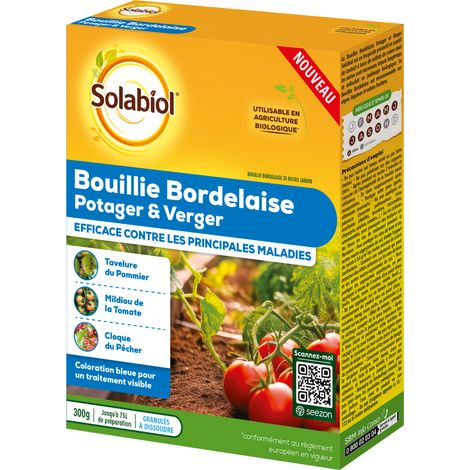 SOLABIOL Bouillie Bordelaise - 300g - 75L De Solution - Granulés A Dissoudre - Traitement Préventif & Traditionnel - Mildiou Tavelure Cloque Du Pêcher - Coloration Bleue SOBB300 (1/5)