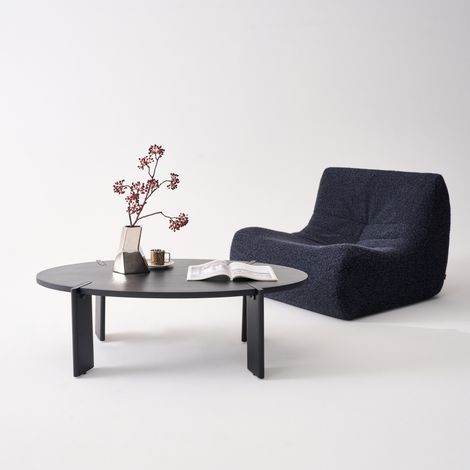 Table basse ovale en bois de manguier massif noir 120cm (1/5)