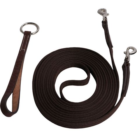 Longe de cheval avec mousqueton rotatif, sangle en cuir vache, poignée confortable, longue corde d'entraînement, marron (1/5)