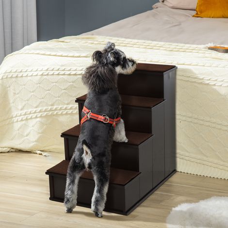 Scaletta per animali domestici, per cani/gatti, 4 gradini, in morbido peluche, portata massima 30 kg, dimensioni 40 x 59 x 54,2 cm, colore marrone scuro. (1/5)