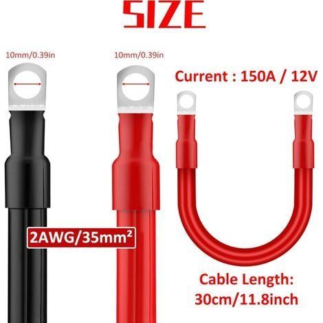 35 mm² 30 cm Autobatteriekabel, 2 AWG 12 V Batterie-Wechselrichterkabel mit M10 Ringkabelschuhen für LKW, PKW, Motorrad, Boot, Solaranlage, Rot und Schwarz, 2 Stück (1/4)