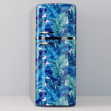 Vinilo Adhesivo Decorativo para Nevera, Especial Libre De Burbujas, Planta Con Hojas Azules Y Verdes - 70x200cm