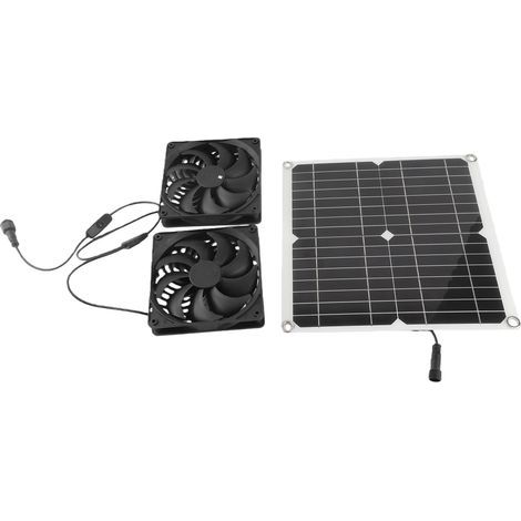 Ortviai Ventilateur solaire extérieur 12 W avec double hélice 14 cm, étanche et résistant pour maison, camping, serre ou abri à animaux (1/5)