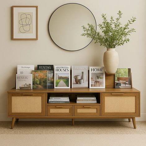 URBAN MEUBLE Vitrine en rotin tressé pieds en bois massif 200x37x49cm (1/5)