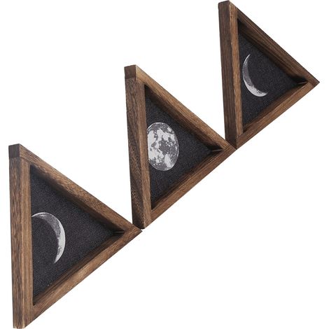 Ensemble de 3 décorations murales rustiques triangulaires représentant les phases de la lune, pour chambre ou salon. (1/5)