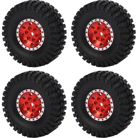 4 pneus en alliage d'aluminium de 55 mm, à profil carré, avec moyeu de roue à 8 trous pour voiture RC Axial SCX24 1/24 (pièces de rechange rouges) (1/5)