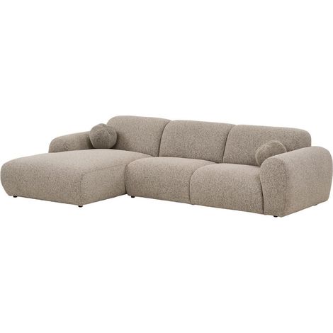 Canapé 3 places méridienne gauche en tissu texturé beige avec 2 coussins - CYCLADE (1/5)