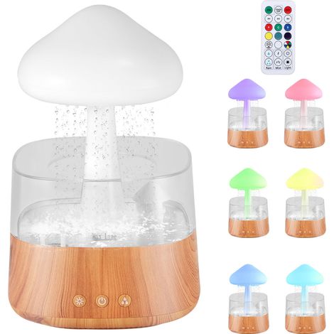 Humidificateur 3-en-1 « Nuage de pluie » / Diffuseur d'huiles essentielles / Veilleuse LED 7 couleurs, diffuseur d'huiles essentielles pour chambre à coucher avec bruit de gouttes d'eau pour faciliter (1/5)