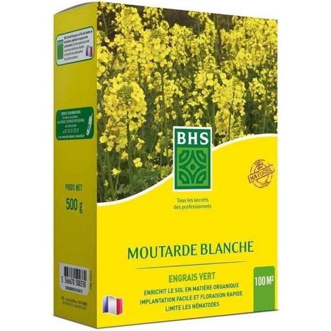 Engrais Verts - BHS - Moutarde Blanche 500g  100 m²  Améliore et désinfecte les sols pour une meilleure fertilité.