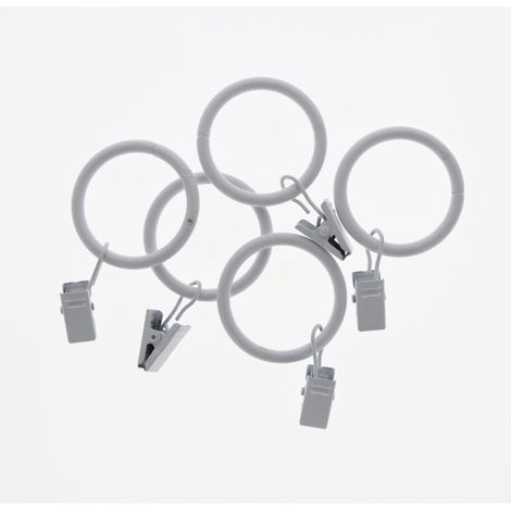 Lot de 10 anneaux à pinces pour rideaux de 32x40mm en Blanc Mat - Boulet (1/4)
