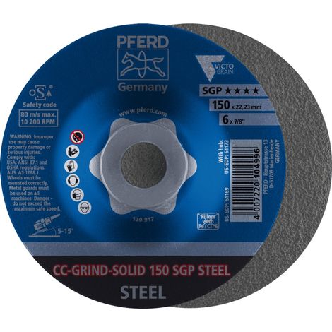PFERD TOOLS CC-GRIND SOLID Schleifscheibe 150x22,23 mm COARSE Speziallinie SGP STEEL für Stahl 10 Stk (1/5)