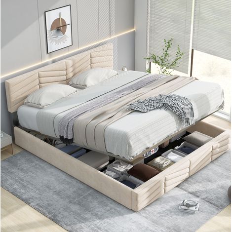 letto matrimoniale 140x190 per riposo velluto beige HAVRYA (1/5)