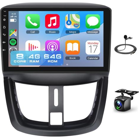 Autoradio Android 15 pour 207 (2006-2015), Écran IPS 9 Pouces avec CarPlay et Android Auto sans Fil, 4GB+64GB GPS WiFi Bluetooth DSP, Compatible Commandes au Volant (1/5)