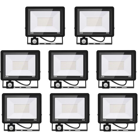 8PACK - Projecteur LED détecteur de mouvement 100W,10000LM Projecteur LED Exterieur Avec Detecteur Blanc Chaud(3000K) Imperméable IP66 Projecteur LED exterieur de sécurité pour, garage, couloir (1/5)