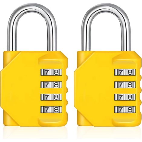 Cadenas à combinaison pour armoires, cadenas à code, cadenas à combinaison à 4 chiffres, cadenas pour salle de sport, cadenas pour école, cadenas à code réinitialisable pour Ba 2p, Gulxx 2p, jaune