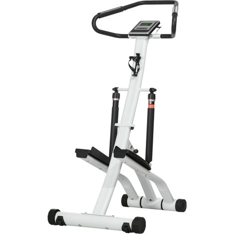 Stepper avec guidon 12 niveaux de résistance réglables, écran LCD, 2 roues et pédales antidérapantes, blanc et noir (1/5)