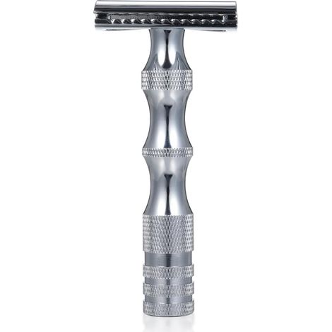 Tondeuse à Barbe Manuelle pour Hommes Tondeuse à Barbe Manuelle Vintage avec 10 Lames Outil Portable Aucune électricité Nécessaire Conception Compacte pour les Voyages et la Maison (SILVER)